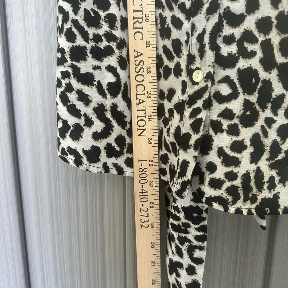Ann Taylor Animal Print Cap Sleeve Back Tie Button Down Blouse Career Layer Sz14 - Picture 4 of 7